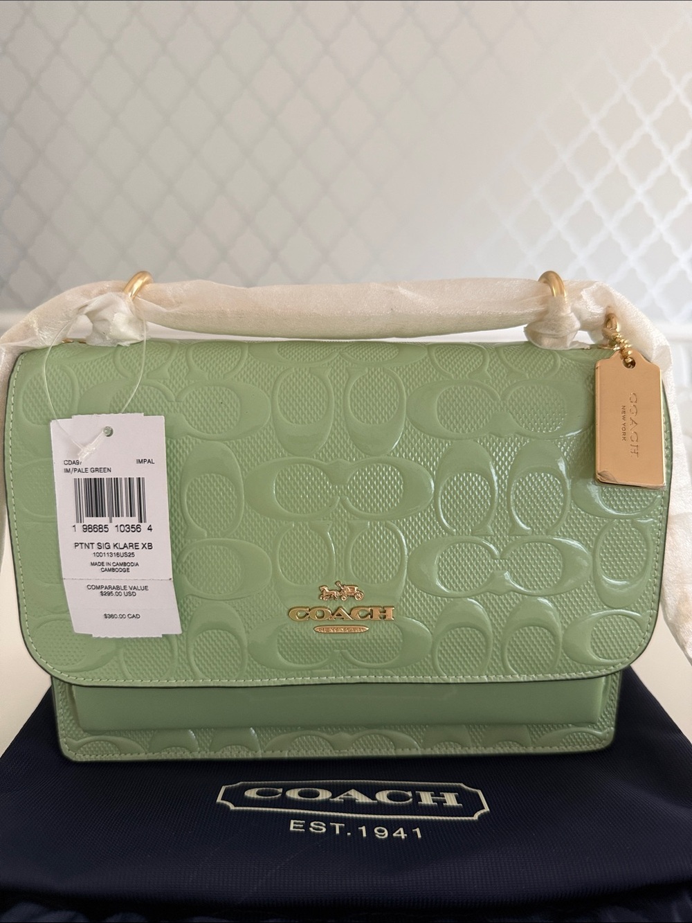 NWT COACH Green Signature-Embossed Leather Crossbody